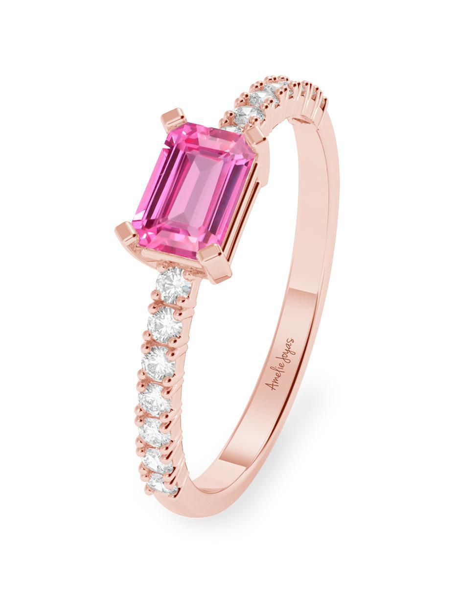 Anillo de compromiso de oro 14 k zafiro rosa 2