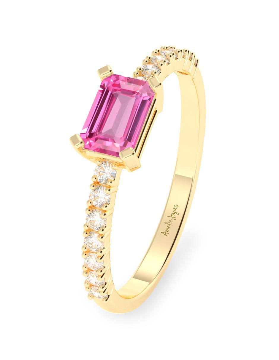 Anillo de compromiso de oro 14 K Amelie Joyas Zafiro Rosa
