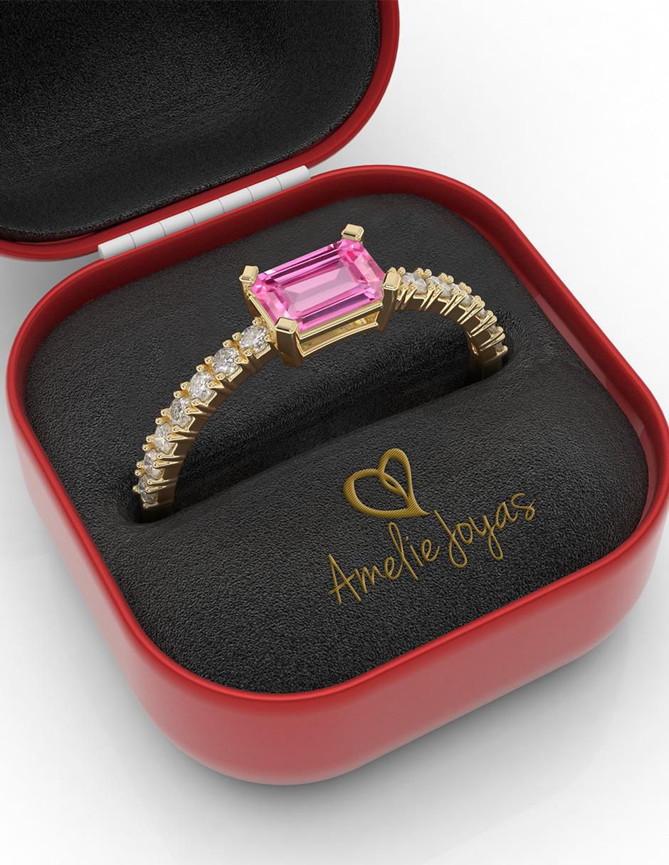 Anillo de compromiso de oro 14 K Amelie Joyas Zafiro Rosa