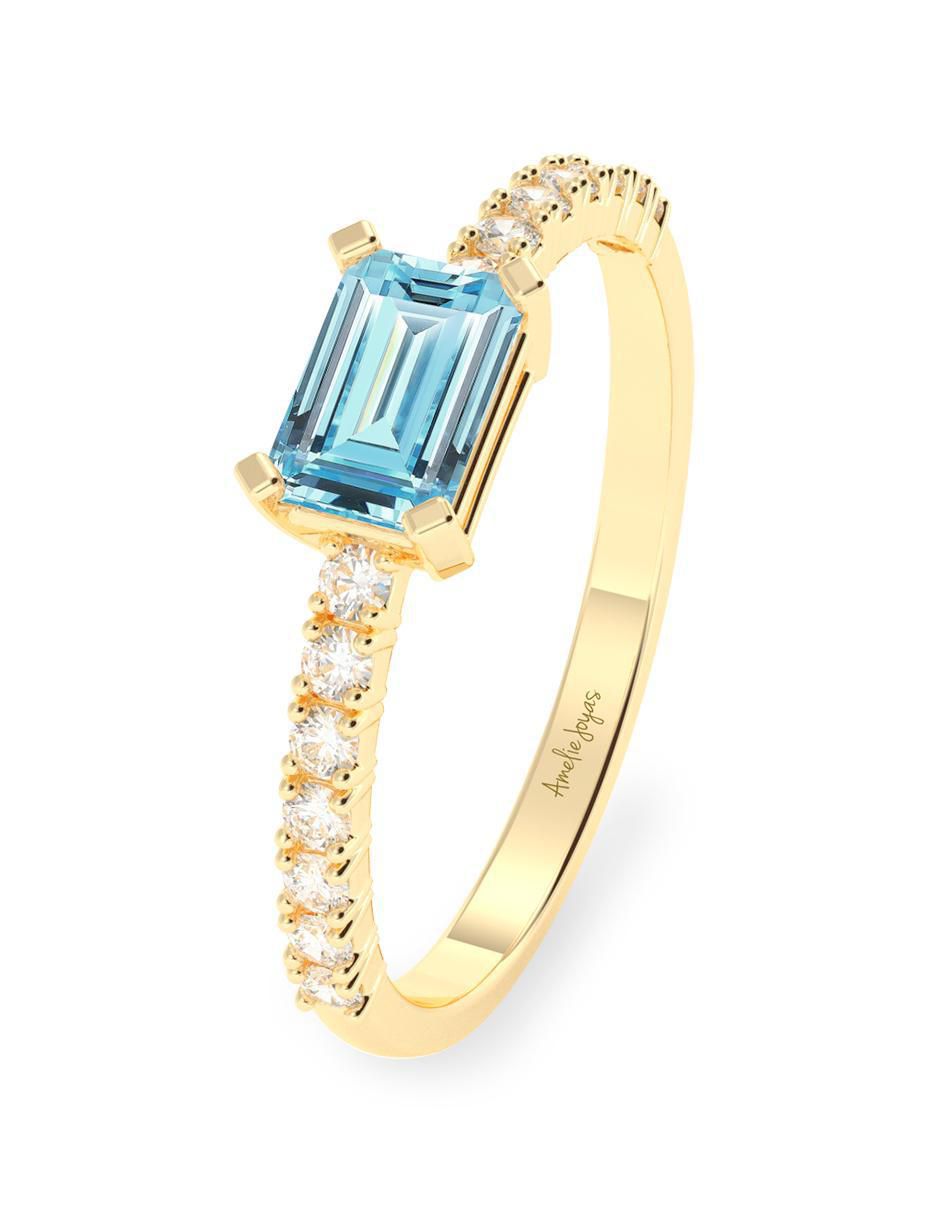 Anillo de compromiso de oro 14 K Amelie Joyas Aguamarina
