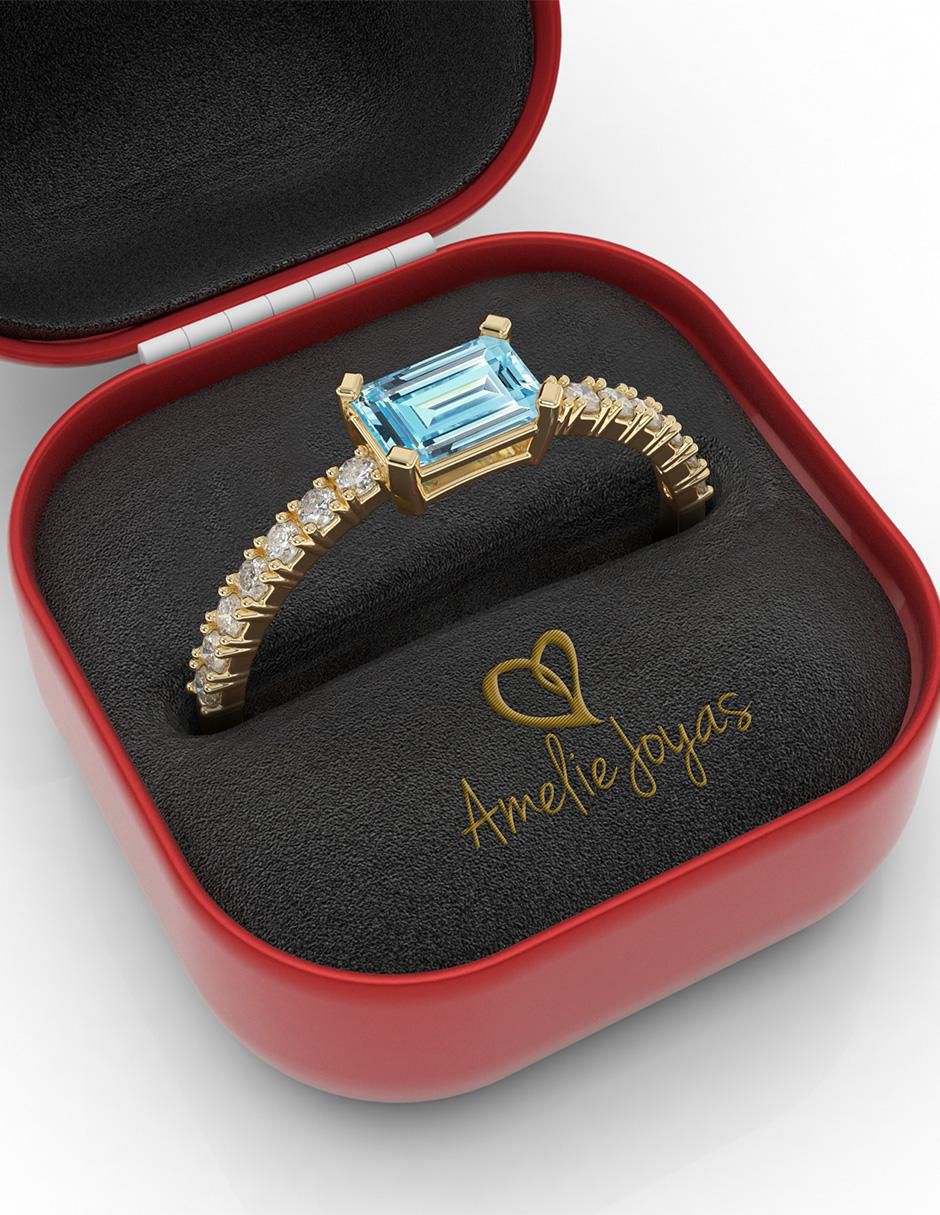 Anillo de compromiso de oro 14 K Amelie Joyas Aguamarina