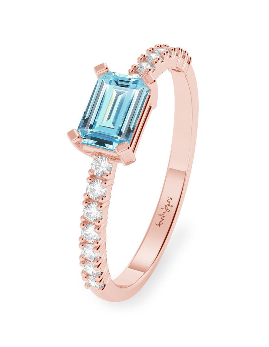 Anillo de compromiso de oro 14 k aguamarina 2