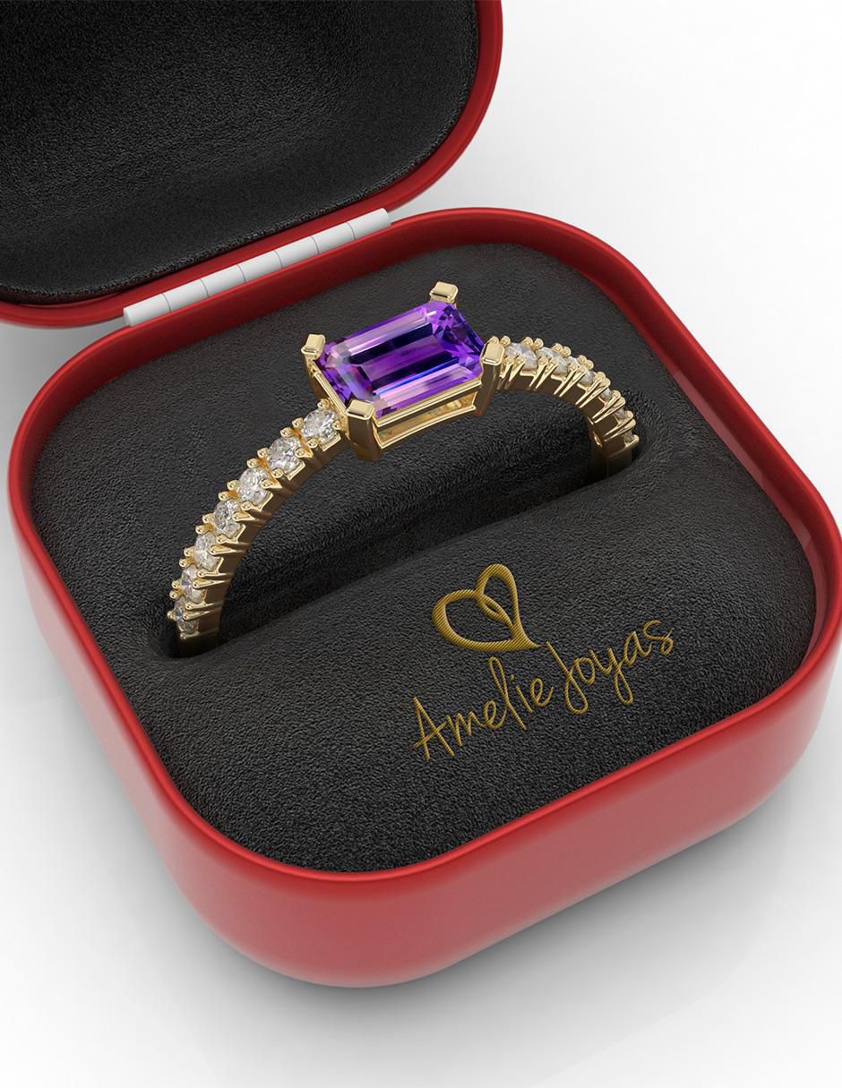 Anillo de compromiso de oro 14 K Amelie Joyas Amatista