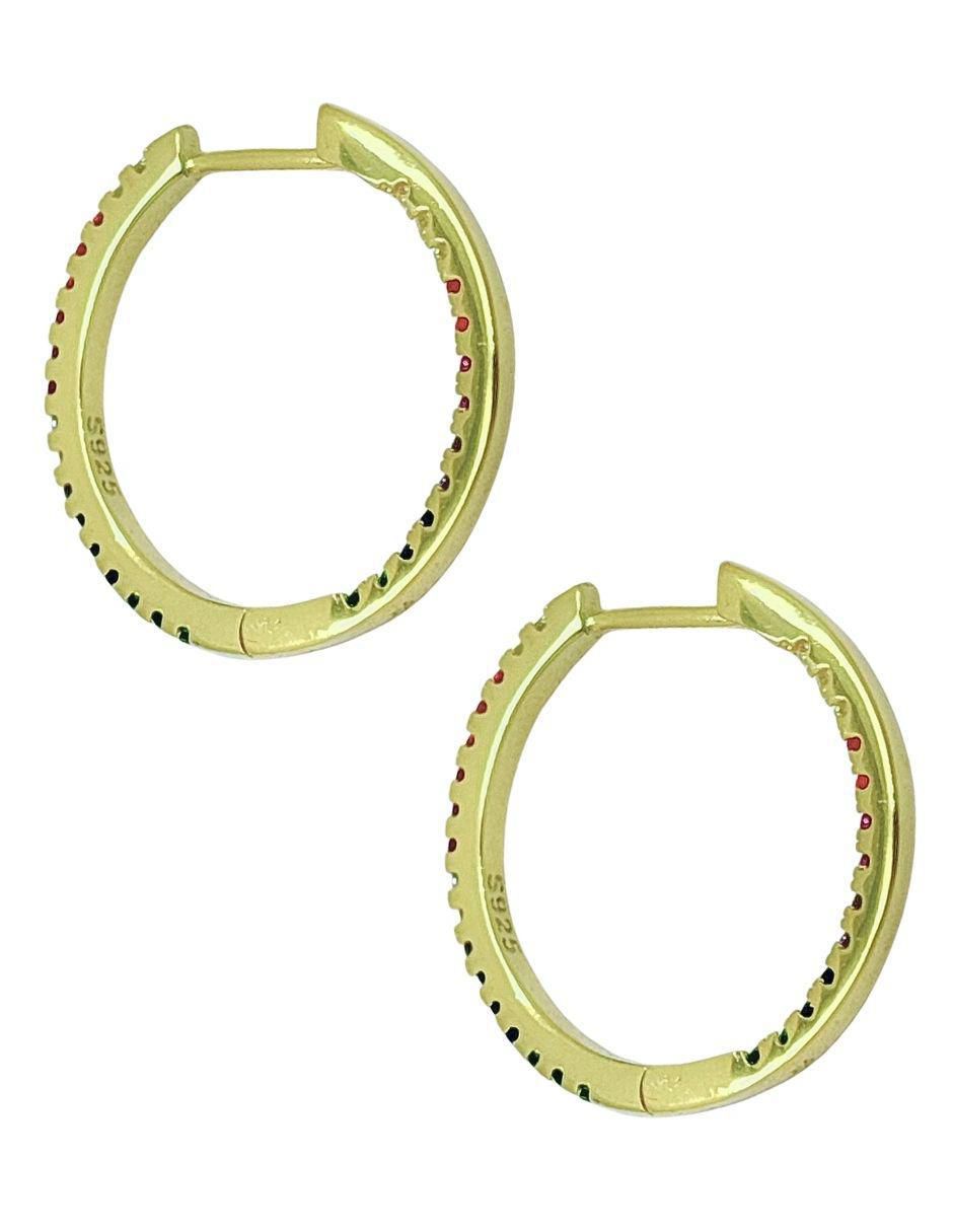 Aretes de aro circulares de plata P 925 con acabado baño de oro zirconia 2
