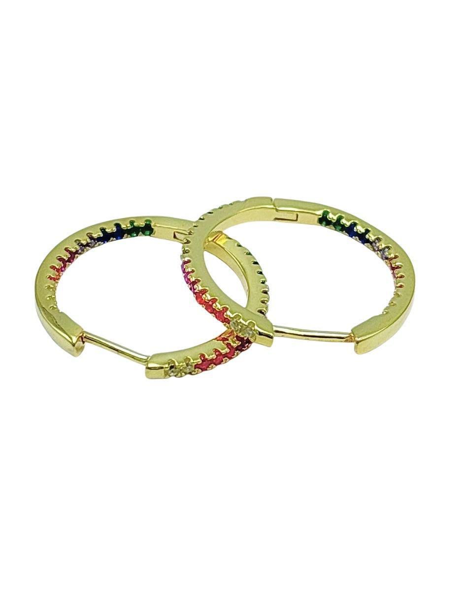 Aretes de aro circulares de plata P 925 con acabado baño de oro zirconia 4