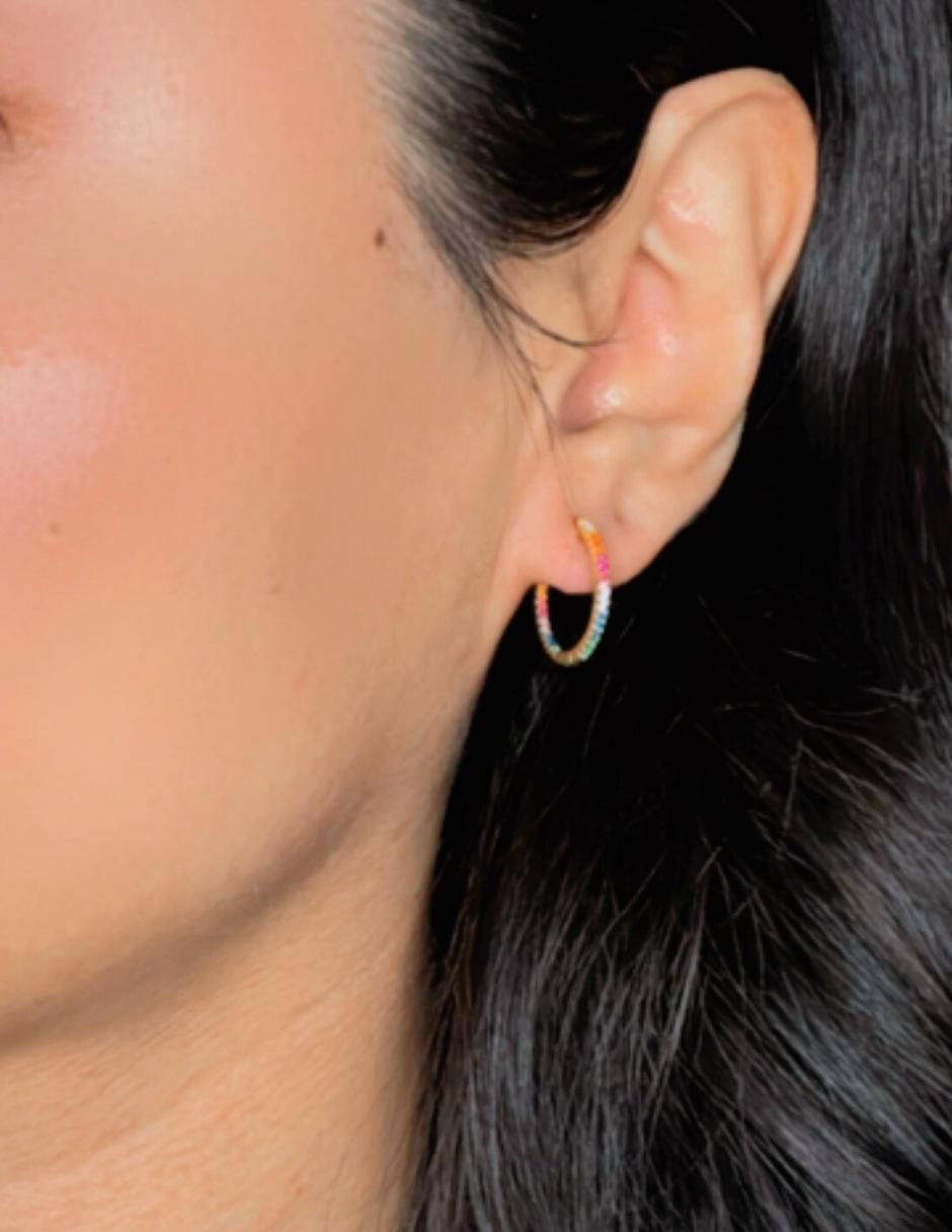 Aretes de aro circulares de plata P 925 con acabado baño de oro zirconia 5