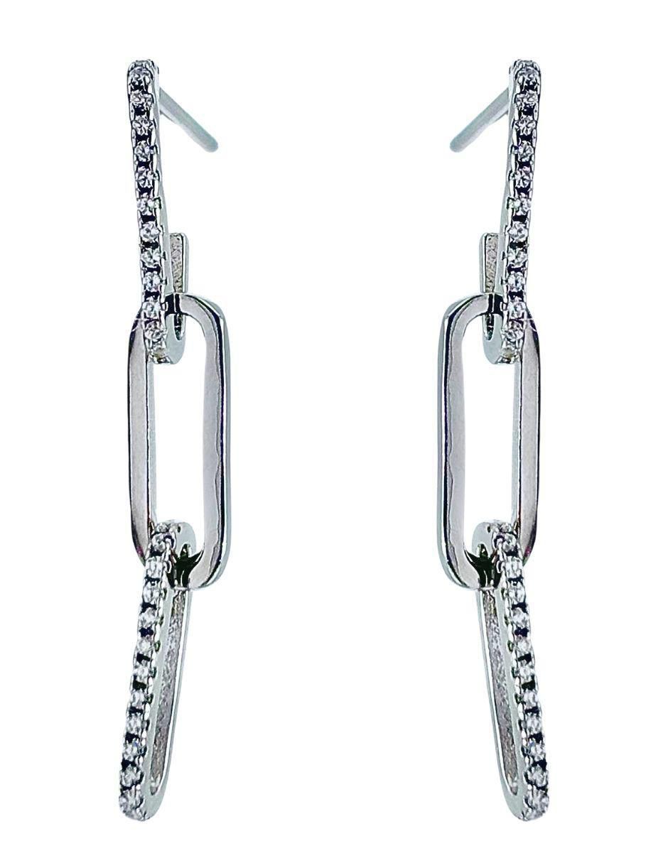 Aretes de eslabones de plata P 925 con acabado pavé zirconia Aretes de eslabones de plata P 925 con acabado pavé zirconia