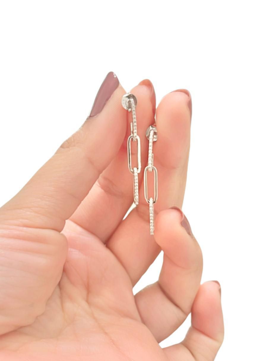 Aretes de eslabones de plata P 925 con acabado pavé zirconia 3