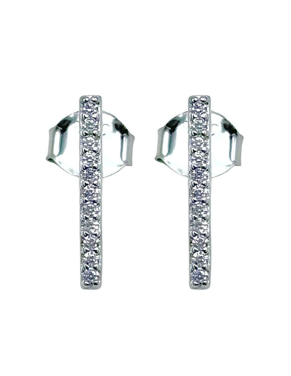 Aretes de barra de plata P 925 con acabado pavé zirconia 2