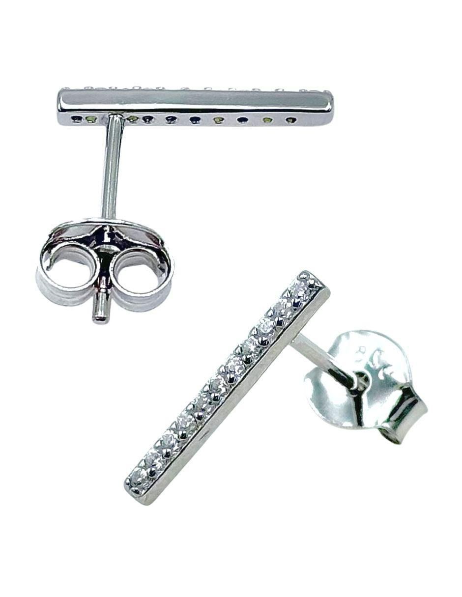 Aretes de barra de plata P 925 con acabado pavé zirconia 3
