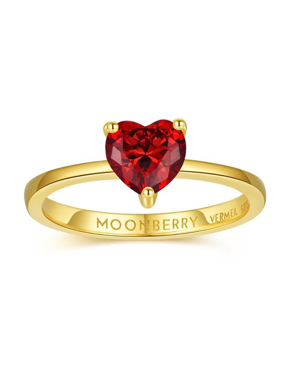 Anillo de corazón de plata vermeil P 925 zirconia cúbica con acabado baño de oro