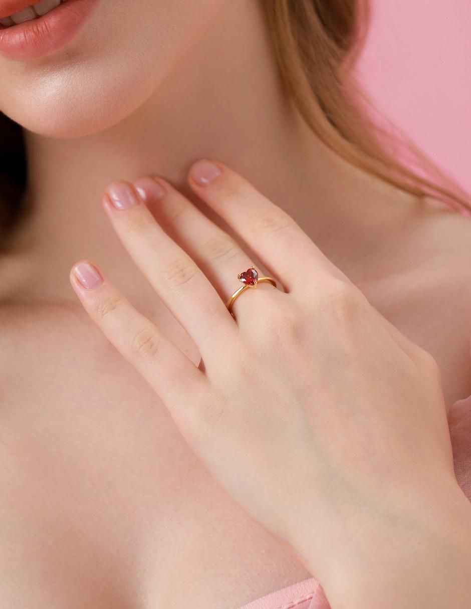Anillo de corazón de plata vermeil P 925 zirconia cúbica con acabado baño de oro 11