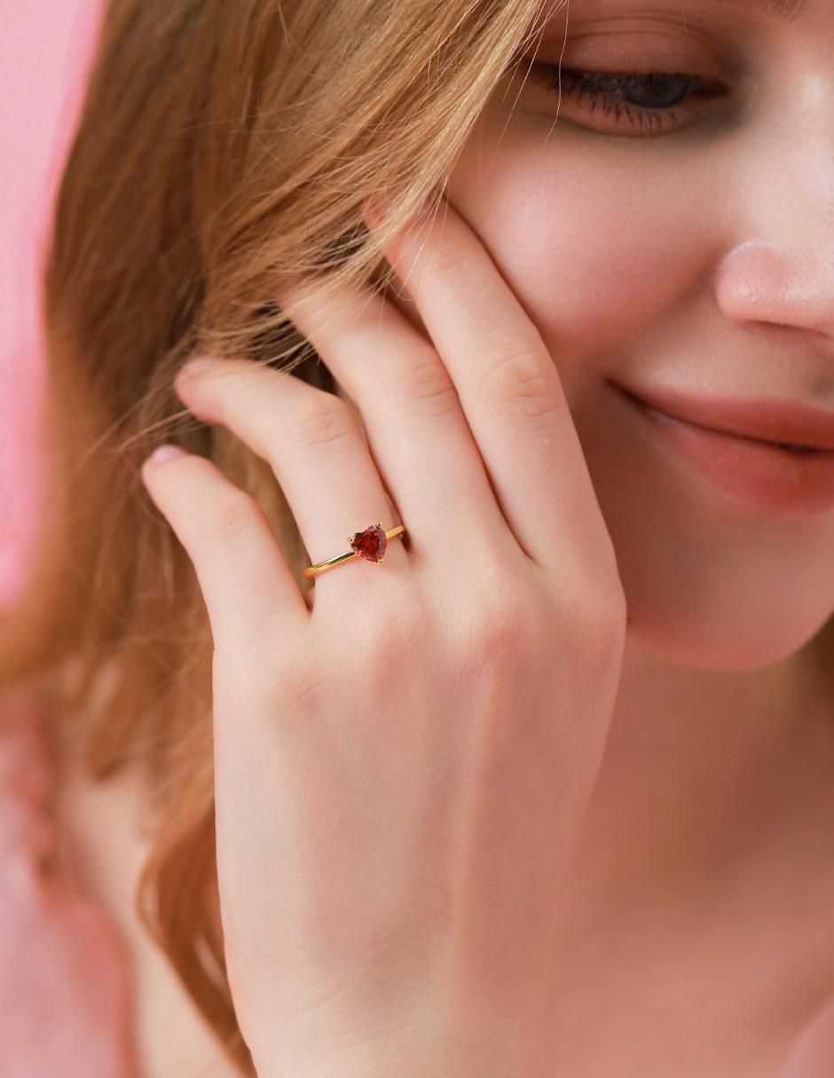 Anillo de corazón de plata vermeil P 925 zirconia cúbica con acabado baño de oro 7