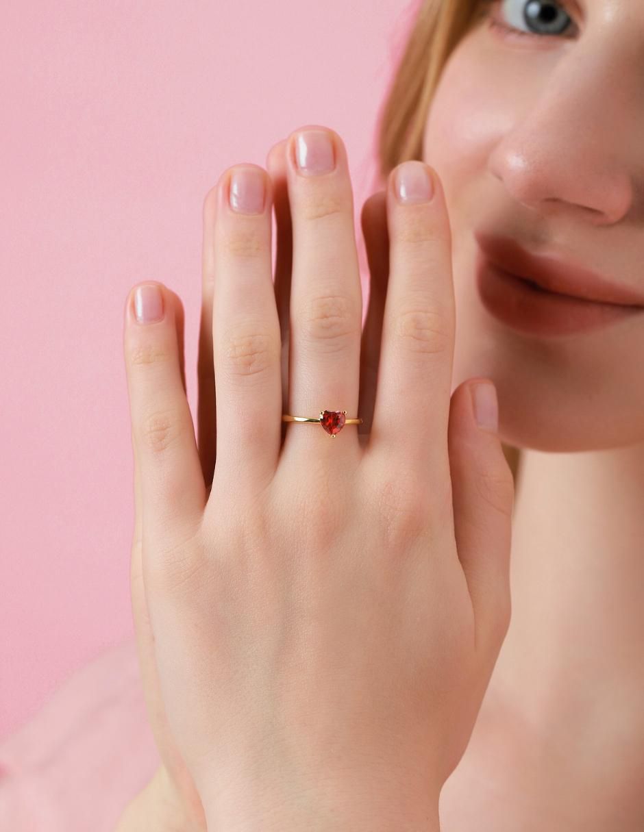 Anillo de corazón de plata vermeil P 925 zirconia cúbica con acabado baño de oro 9
