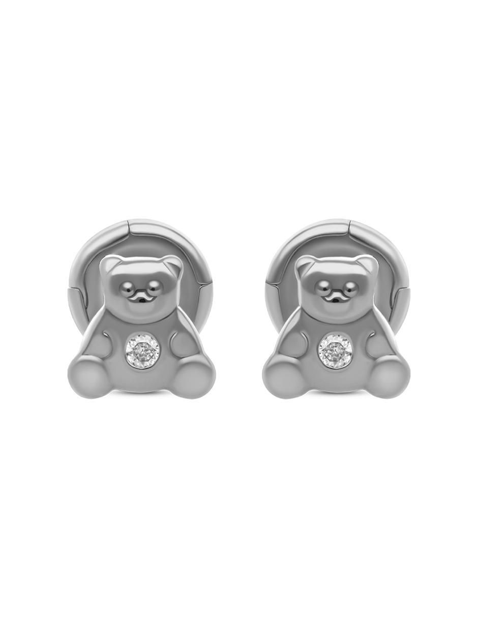 Broqueles de oso de oro blanco diamante
