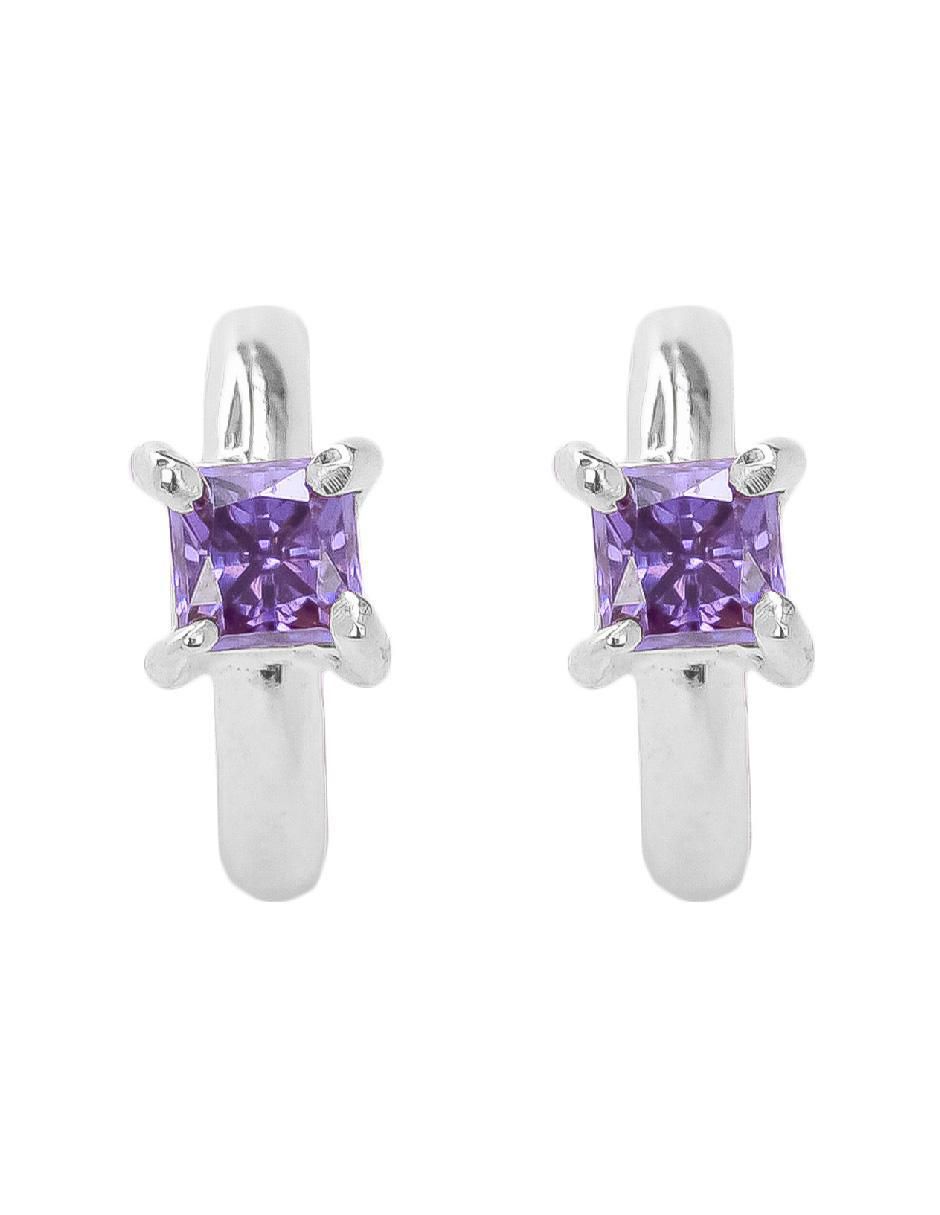 Aretes cuadrados de plata P 925 con acabado plateado zirconia