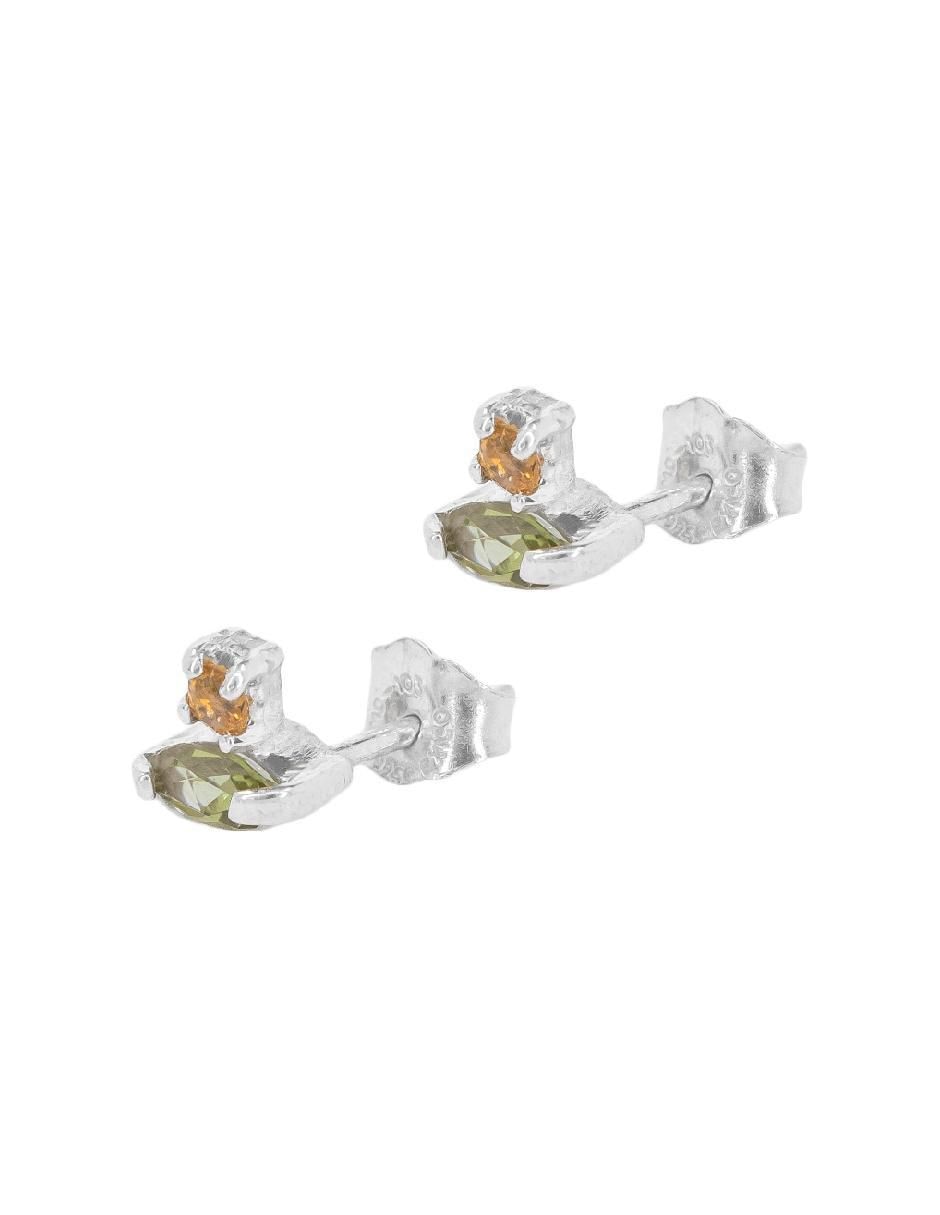 Aretes de rombo Destellos De La Tierra de plata P 925 con acabado plateado peridoto 2