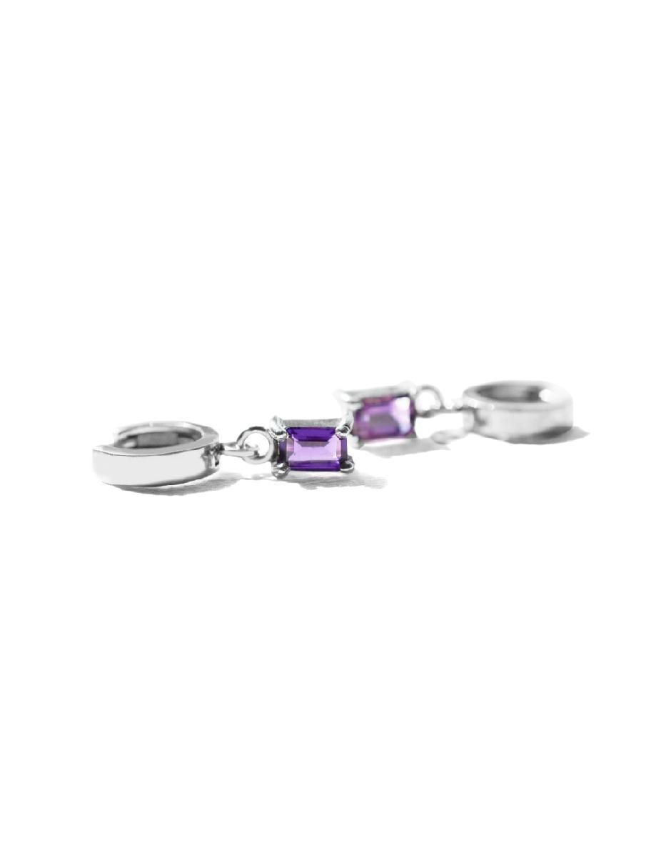 Aretes octagonales Destellos De La Tierra de plata P 925 con acabado plateado amatista 2