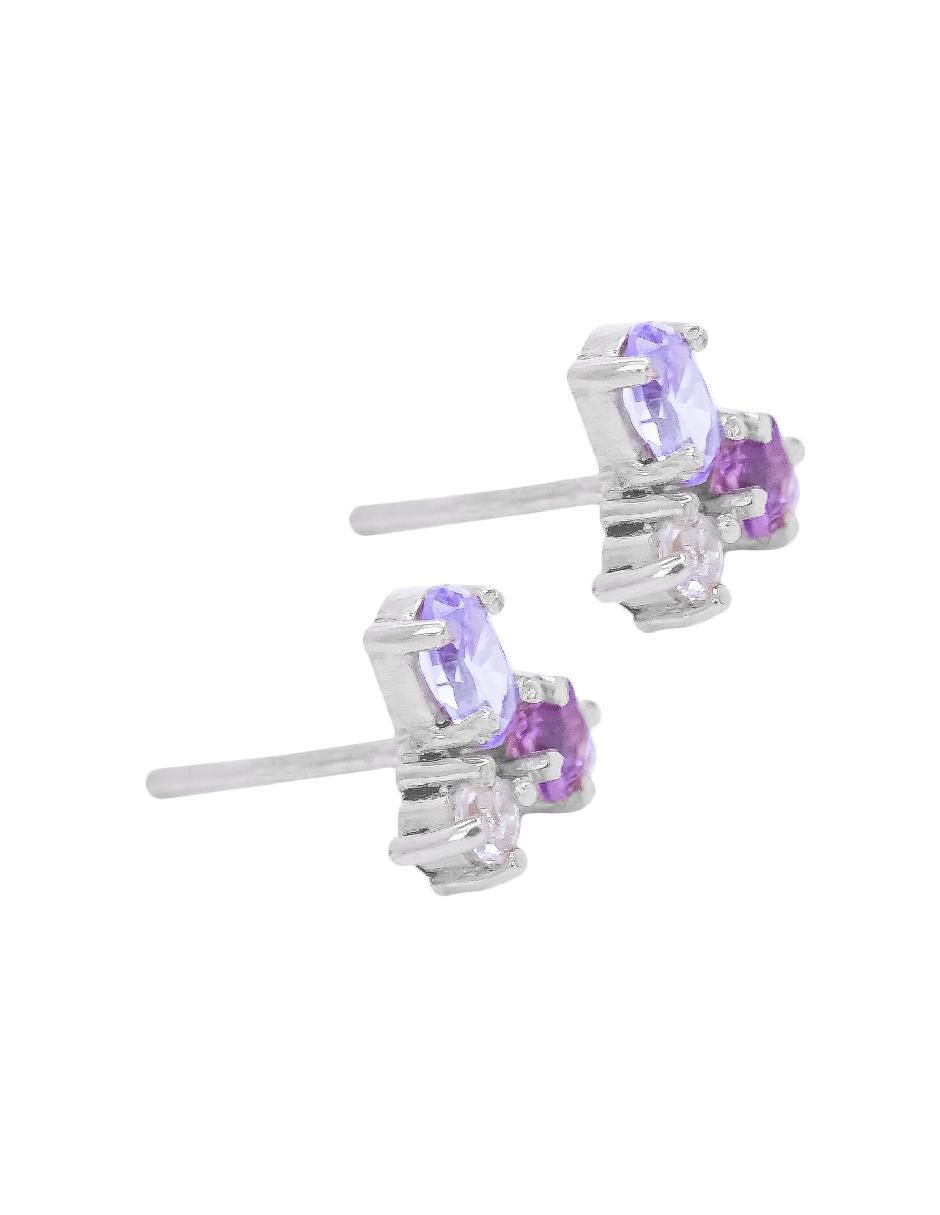 Aretes Destellos De La Tierra de plata P 925 con acabado plateado amatista 3