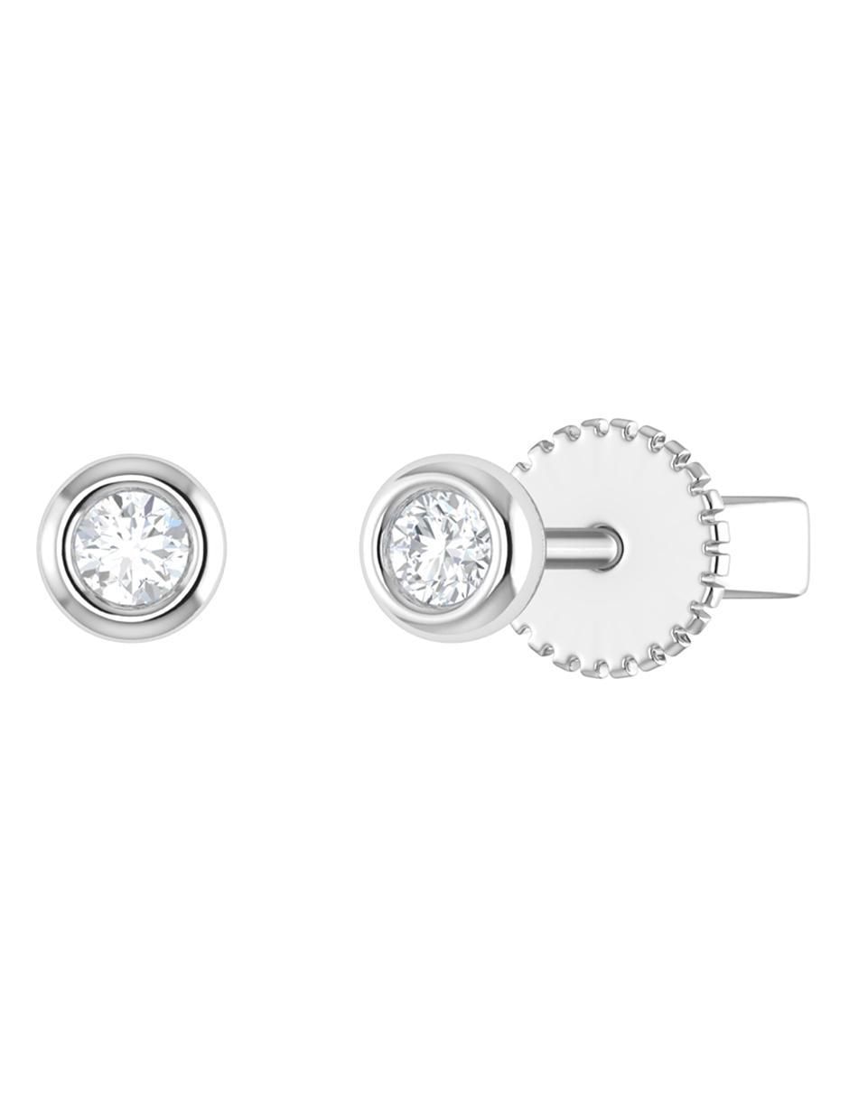 Broqueles circulares de oro blanco 14 K con acabado liso diamante