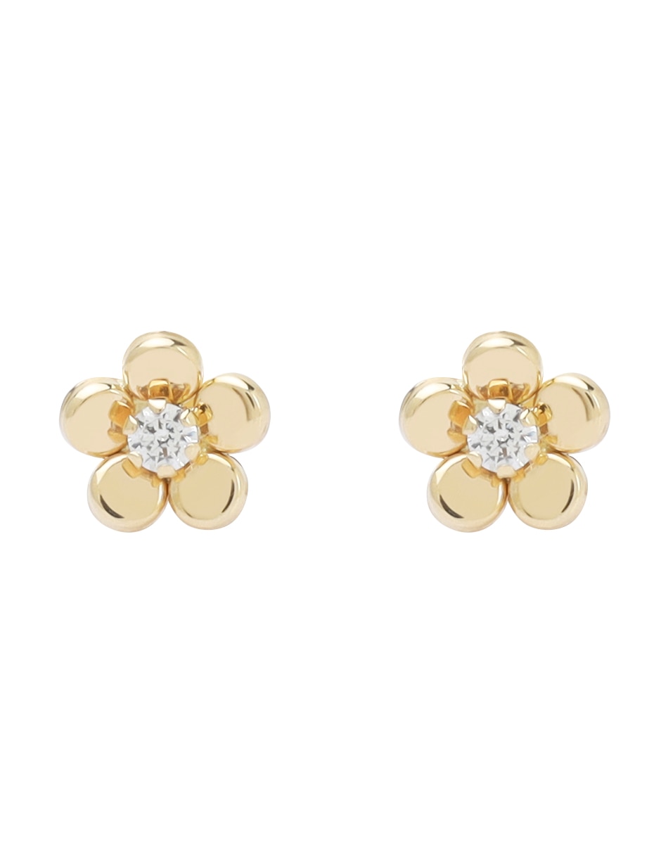 Broqueles de flor Tetera de oro 14 k con acabado pulido zirconia
