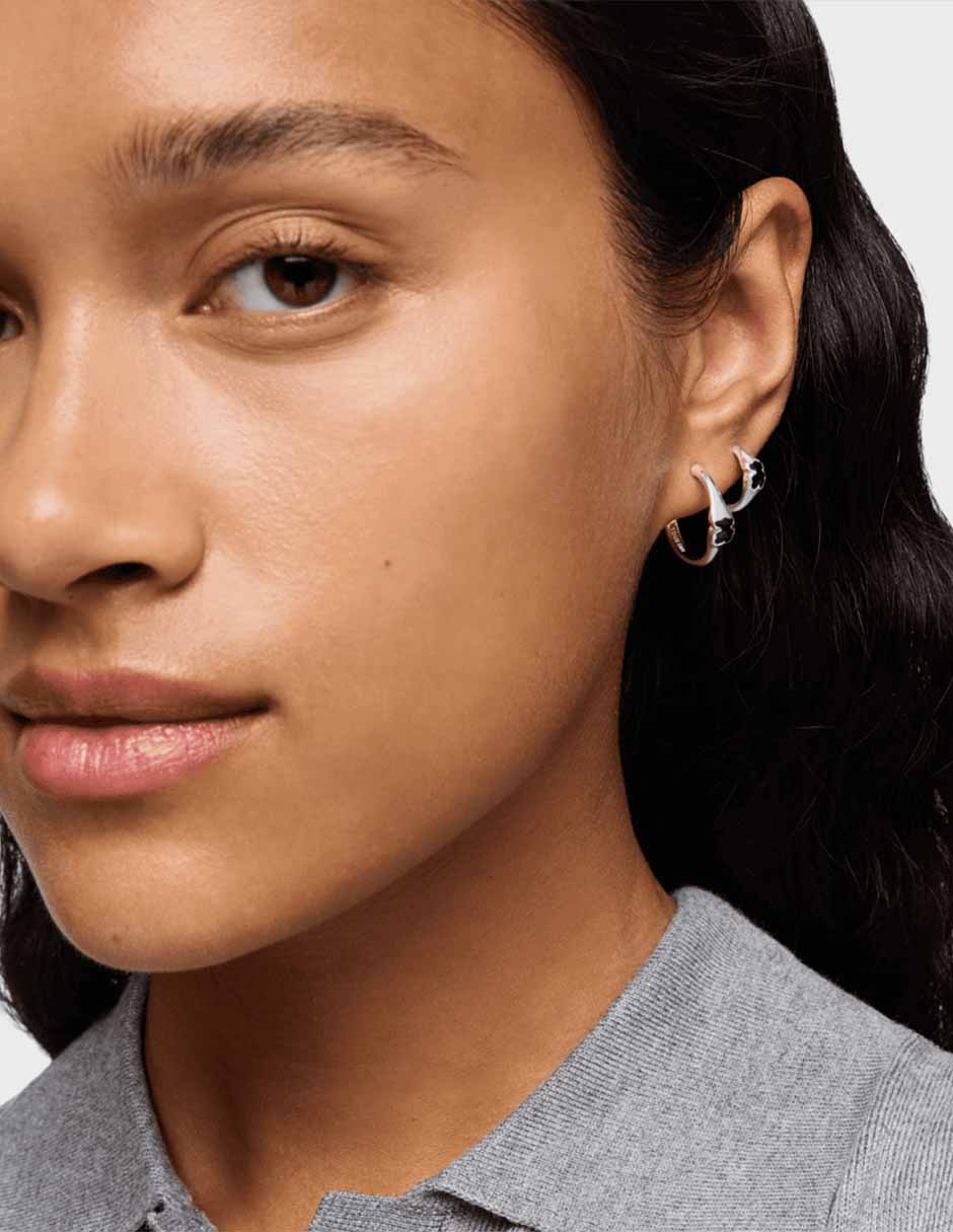 Aretes de aro de oso de plata P 925 con acabado brillante ónix 5