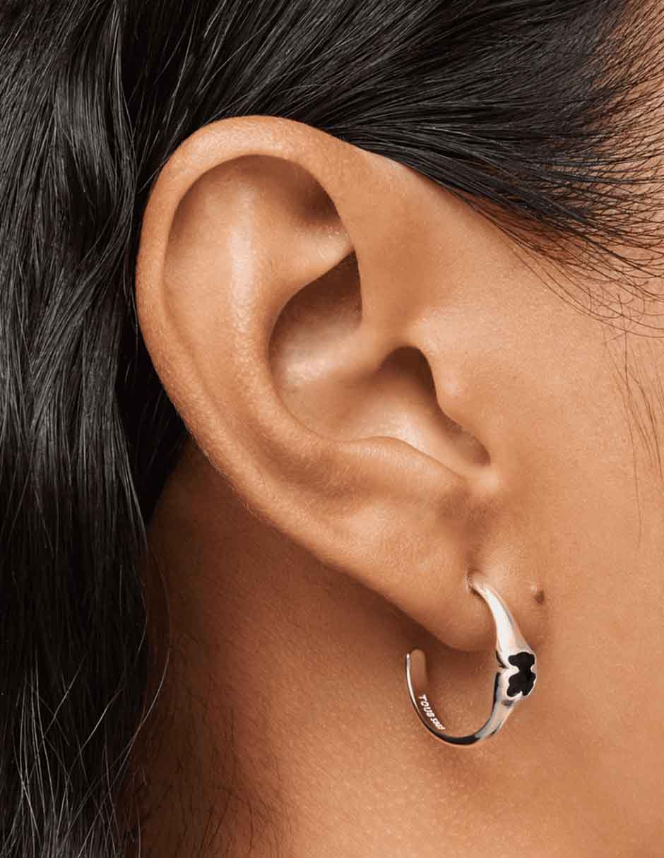 Aretes de aro de oso de plata P 925 con acabado brillante ónix 6
