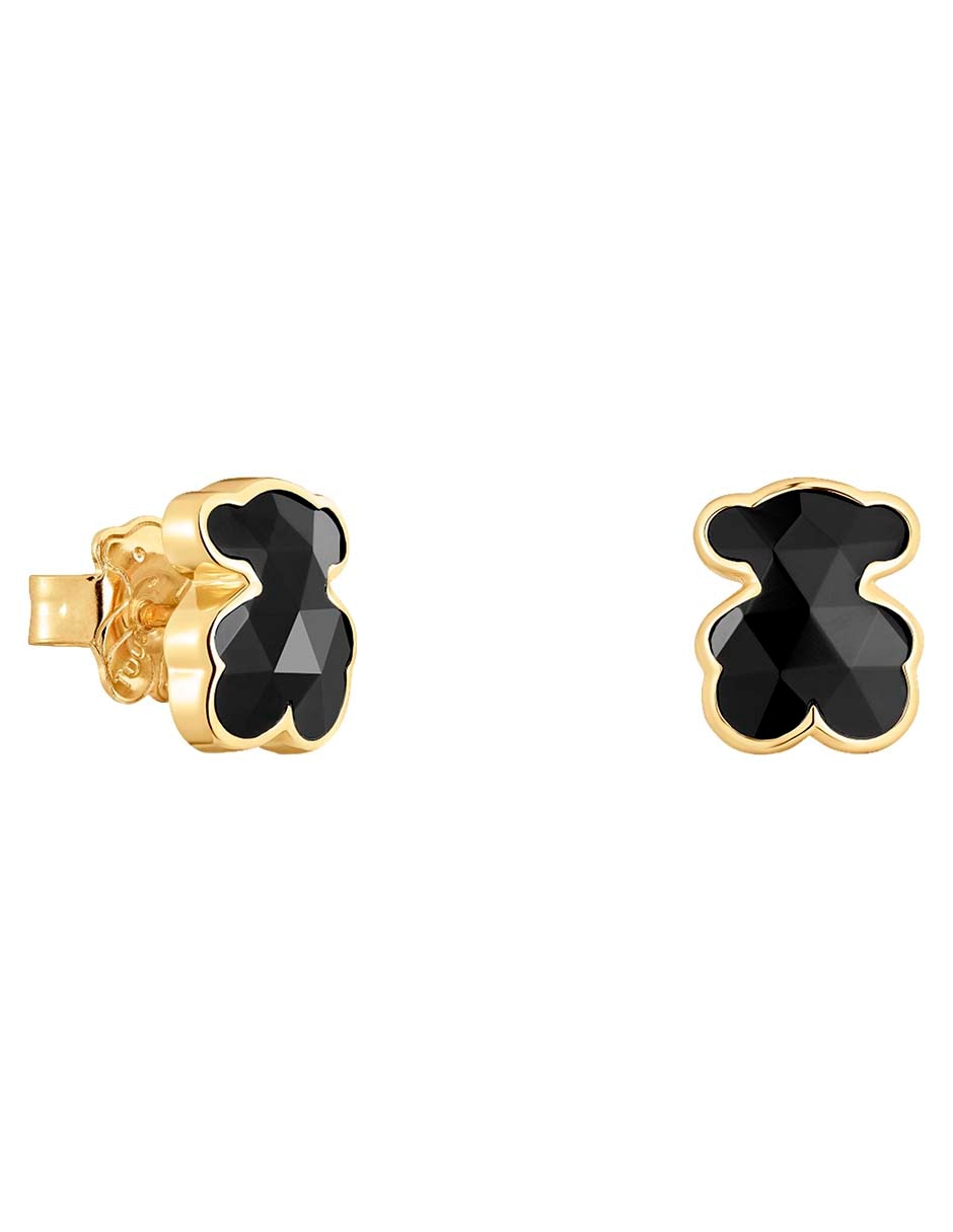 Aretes de oso de plata P 925 con acabado baño de oro ónix Aretes de oso de plata P 925 con acabado baño de oro ónix