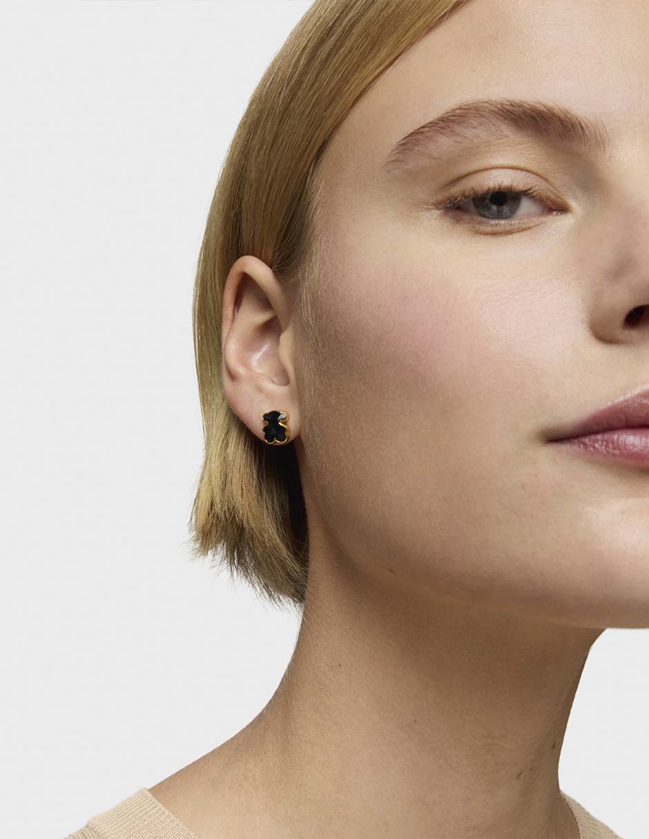Aretes de oso de plata P 925 con acabado baño de oro ónix 4