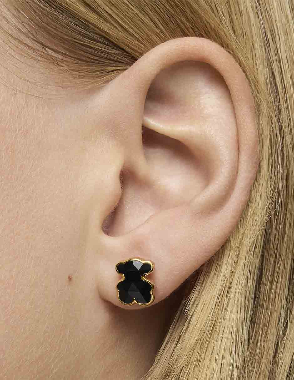 Aretes de oso de plata P 925 con acabado baño de oro ónix 6