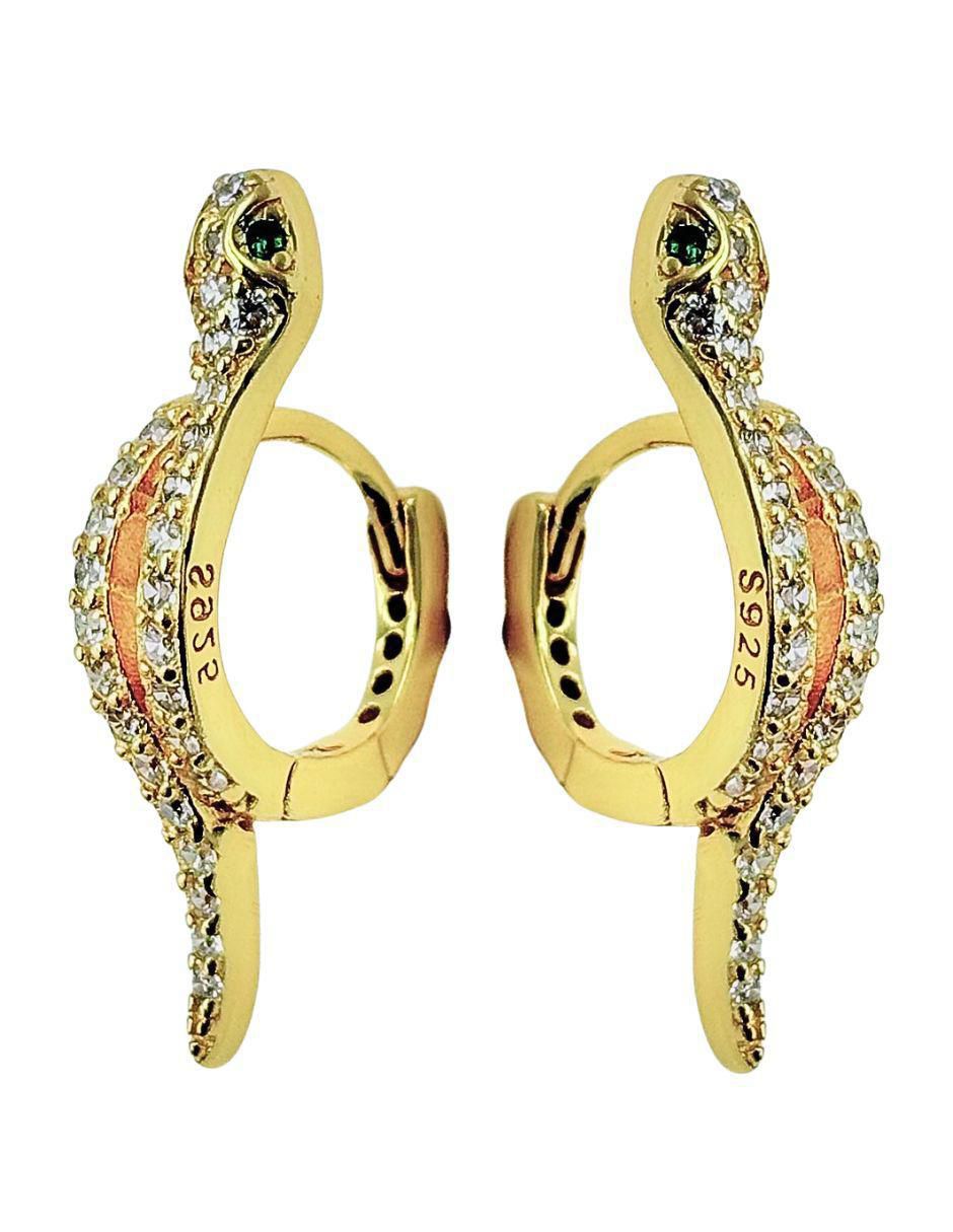 Aretes de serpiente de plata P 925 con acabado baño de oro zirconia Aretes de serpiente de plata P 925 con acabado baño de oro zirconia