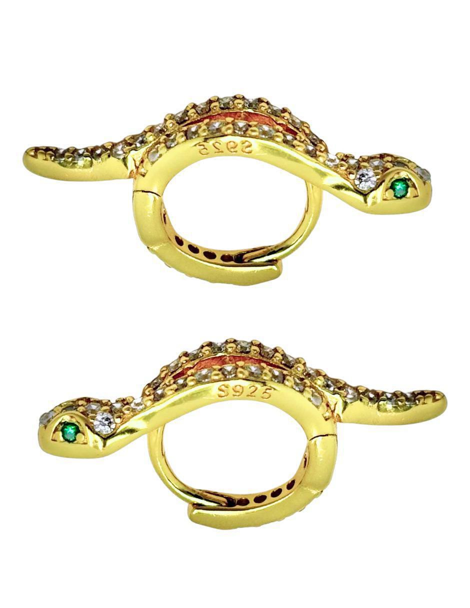 Aretes de serpiente de plata P 925 con acabado baño de oro zirconia 3