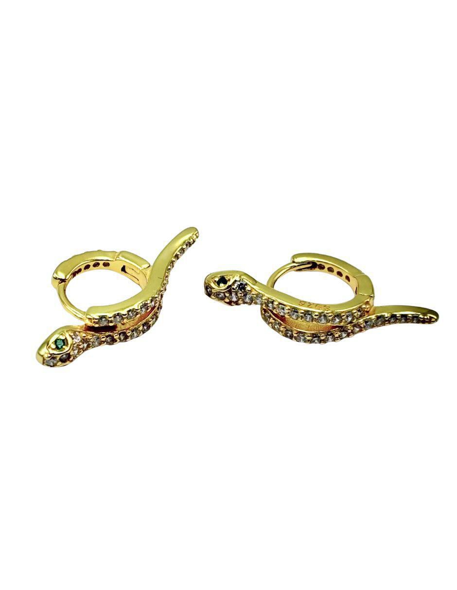 Aretes de serpiente de plata P 925 con acabado baño de oro zirconia 4