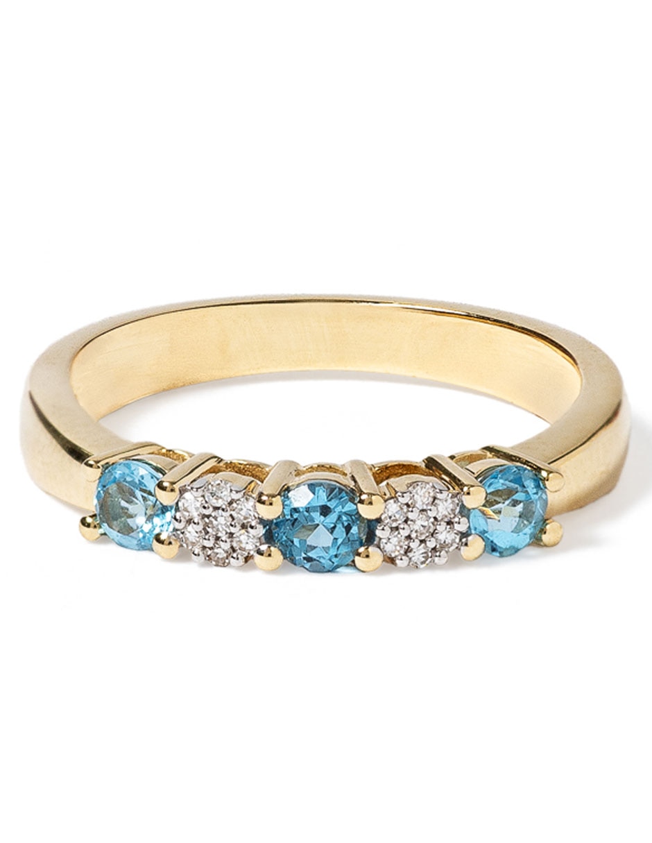 Anillo 14 k de oro topacio y diamante pavé