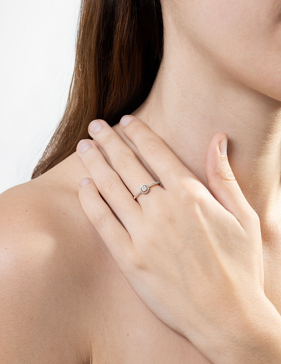 Anillo con gema 14 k de oro diamante pavé 4