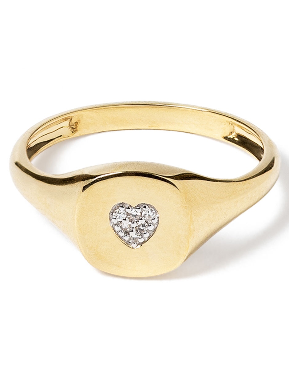 Anillo con gema de corazón 14 k de oro diamante pulido