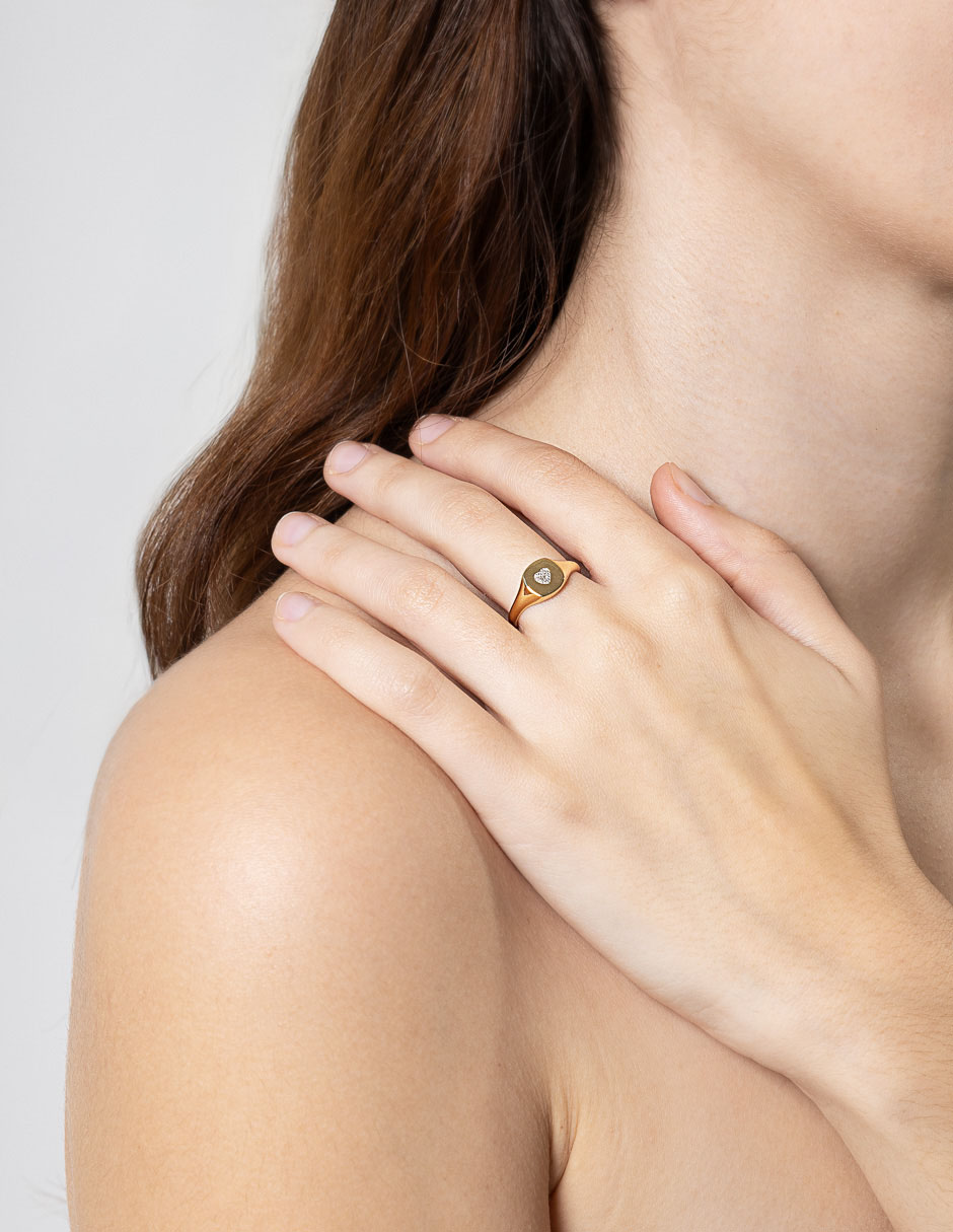 Anillo con gema de corazón 14 k de oro diamante pulido 4