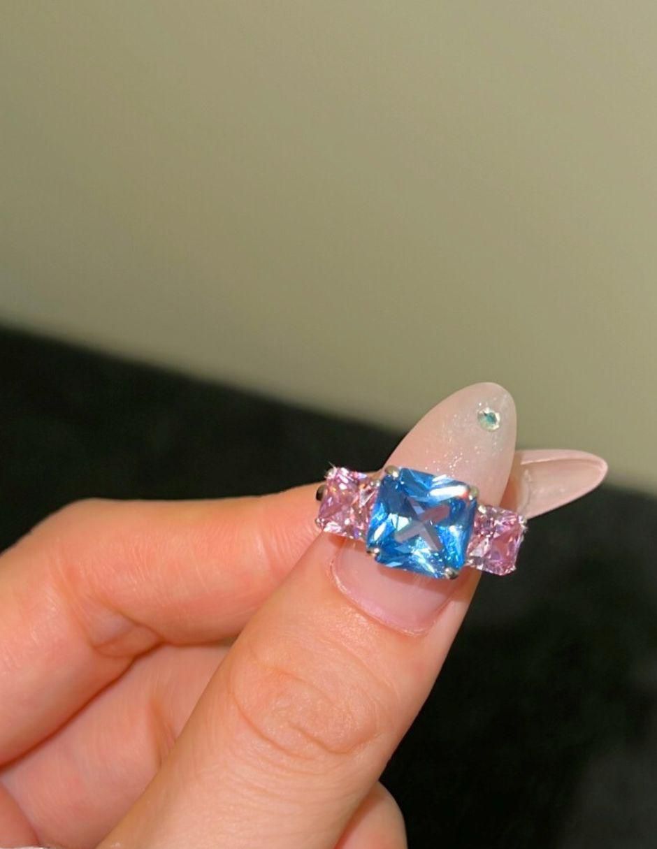 Anillo de compromiso de plata P 925 Celeste zirconia 4