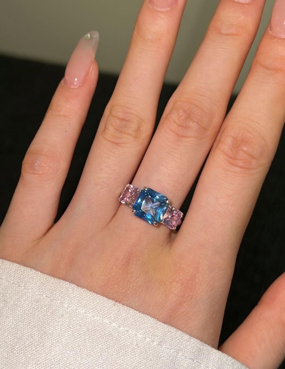 Anillo de compromiso de plata P 925 Celeste zirconia 5