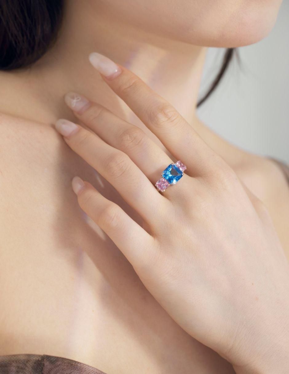 Anillo de compromiso de plata P 925 Celeste zirconia 6