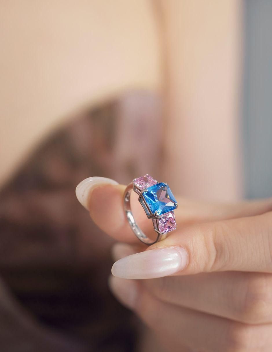 Anillo de compromiso de plata P 925 Celeste zirconia 7