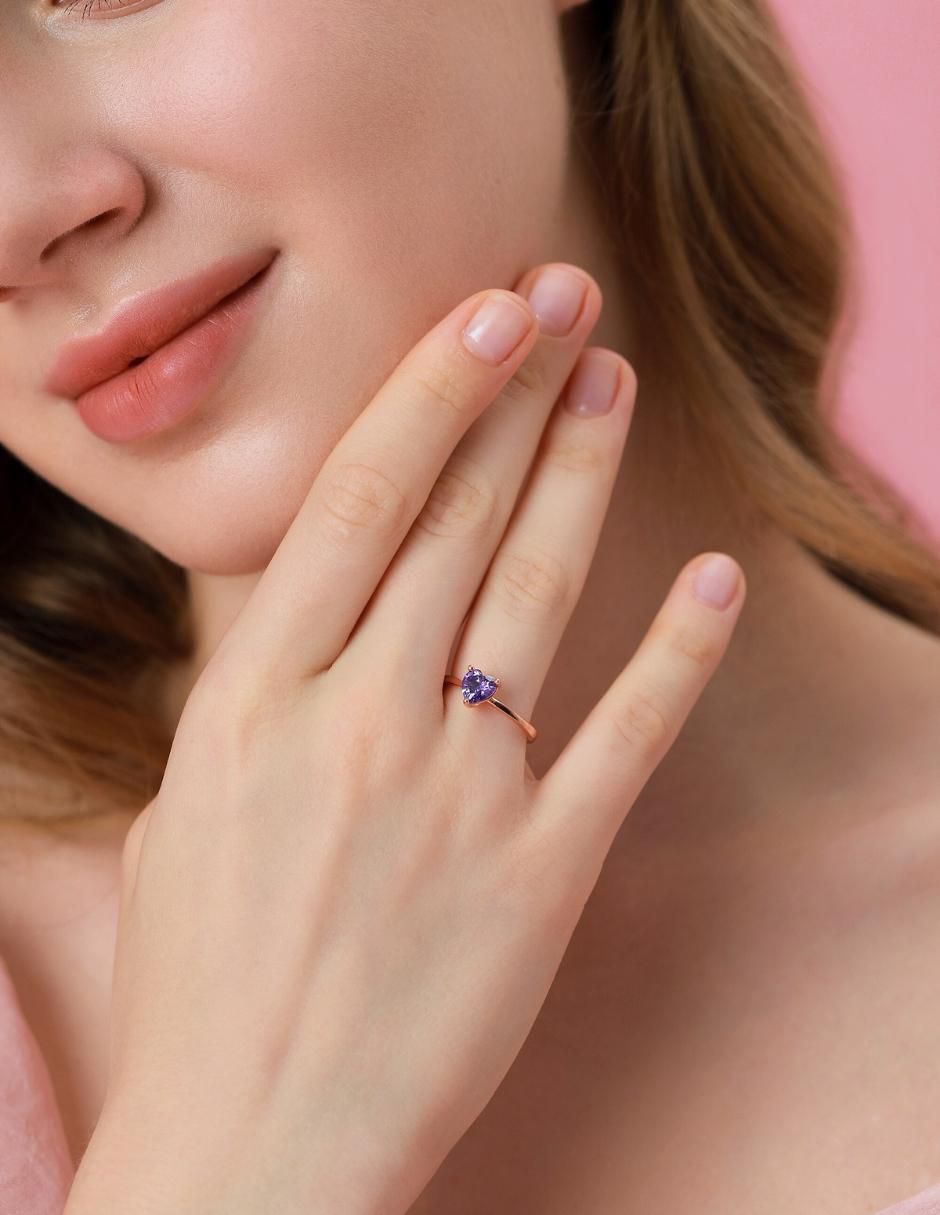 Anillo de corazón de plata vermeil P 925 zirconia cúbica con acabado baño de oro rosa 11