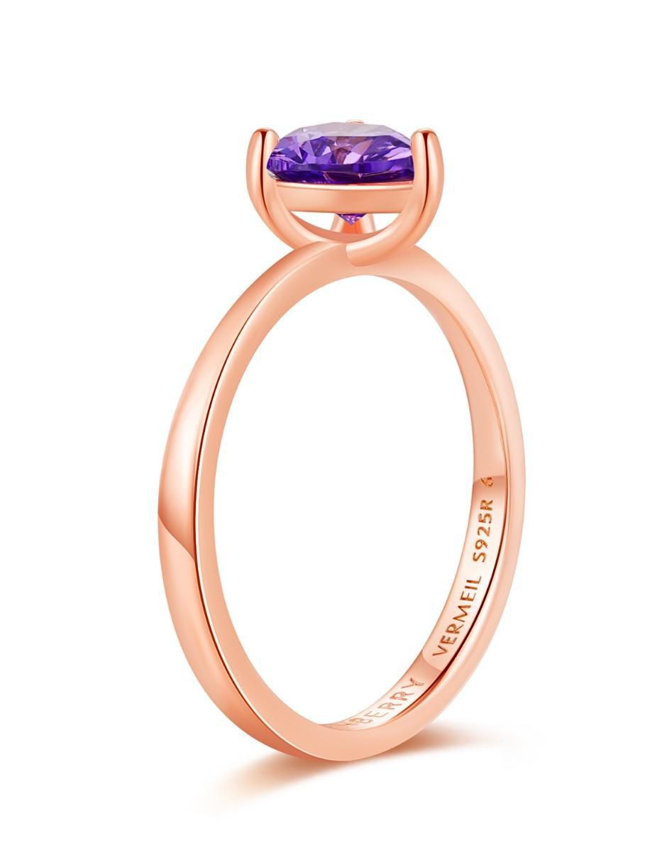 Anillo de corazón de plata vermeil P 925 zirconia cúbica con acabado baño de oro rosa 3
