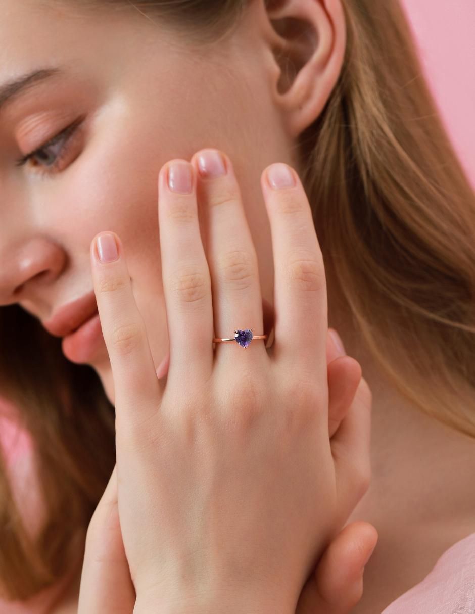 Anillo de corazón de plata vermeil P 925 zirconia cúbica con acabado baño de oro rosa 9