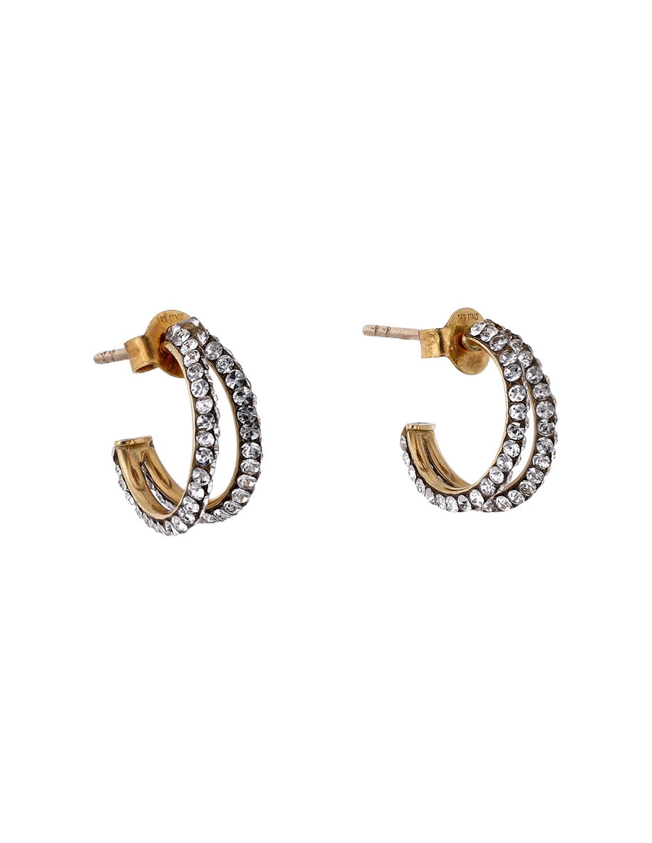 Aretes de aros de oro amarillo 14 K con acabado brillante zirconia 2