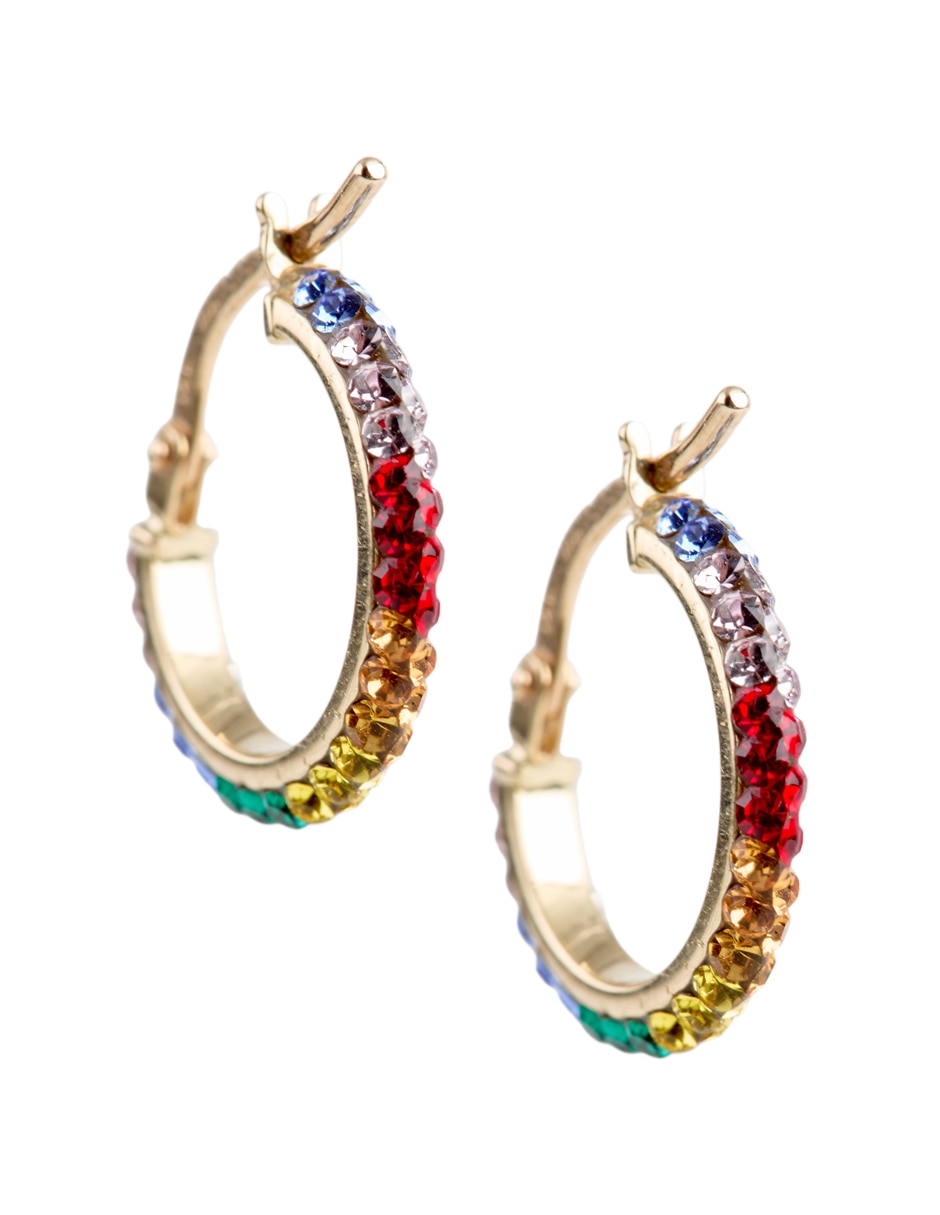 Aretes de aro circulares oro 14 k con acabado pavé cristal 2