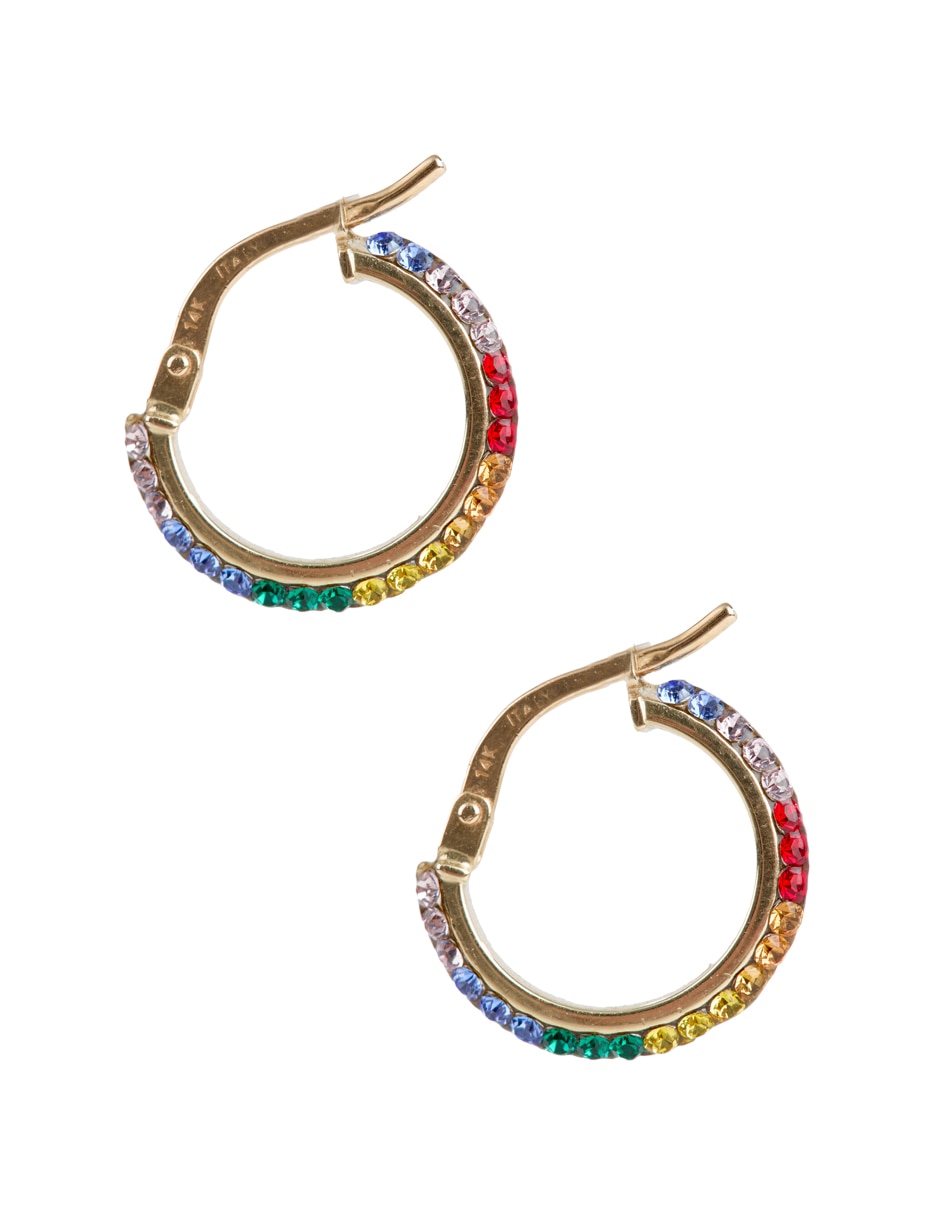 Aretes de aro circulares oro 14 k con acabado pavé cristal 3