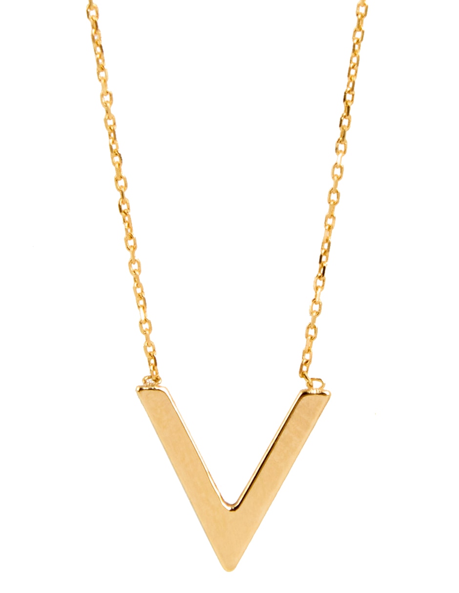 Collar de letra V de oro 14 K