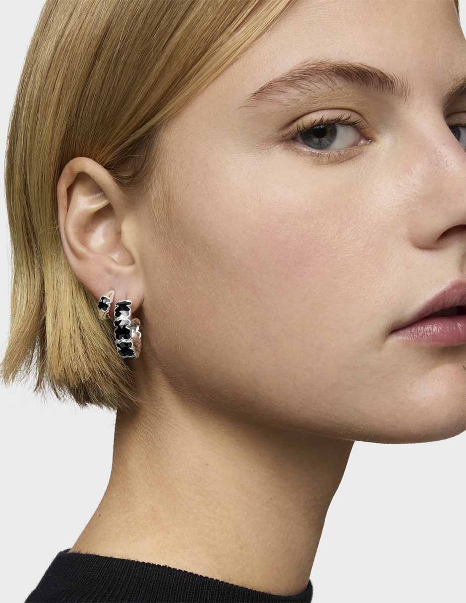 Aretes de aro de oso de plata P 925 con acabado brillante ónix 5