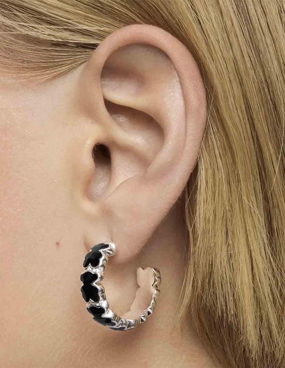 Aretes de aro de oso de plata P 925 con acabado brillante ónix 6